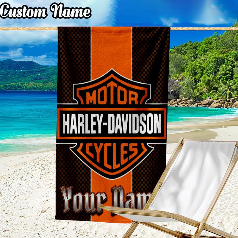 Custom Name Davidson motorcycle Beach Towel - Soft, Ultra-Absorbent Microfiber, Lightweight, Perfect for Beach, Parties, Travel, Camping