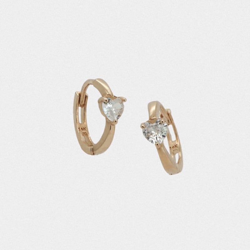 Youngglow 14k Mini Heart Cubic One Touch Ring Earring