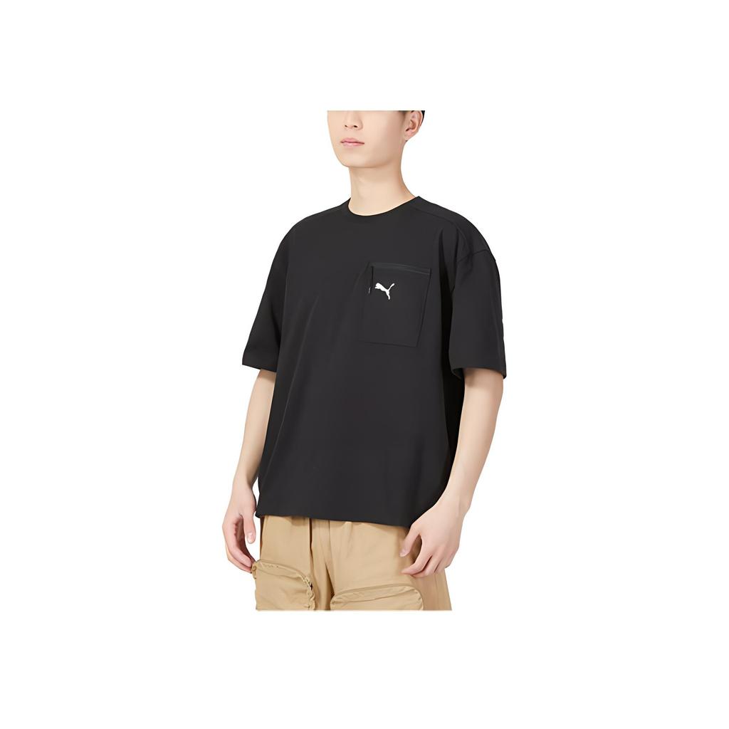 Puma Solid Color Round Neck Pullover Breathable Short Sleeve T-Shirt Men Tops Black 676677-01