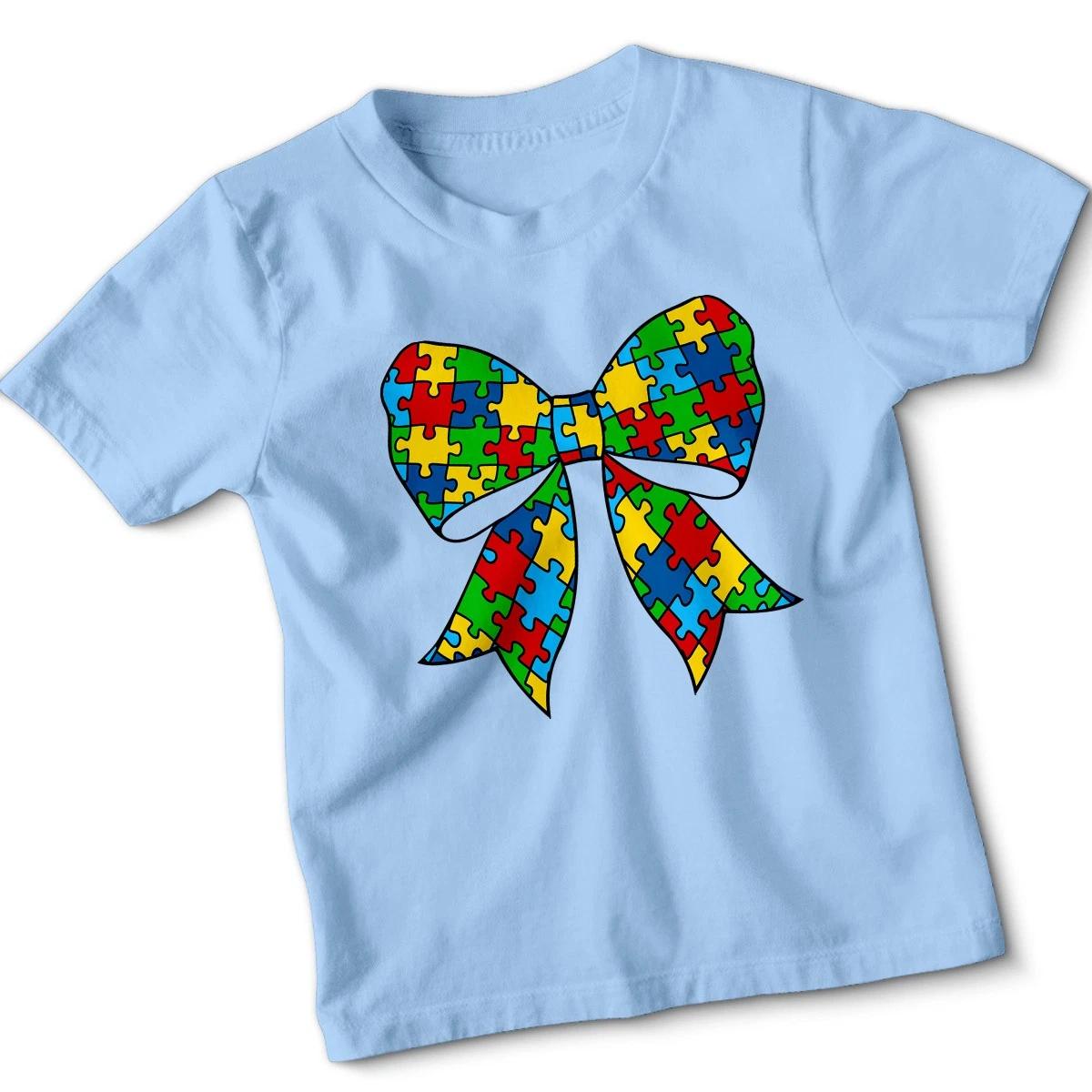 

Kids Autism Awareness Puzzle Bow Tshirt Neurodiversity Adhd Gift 4XL