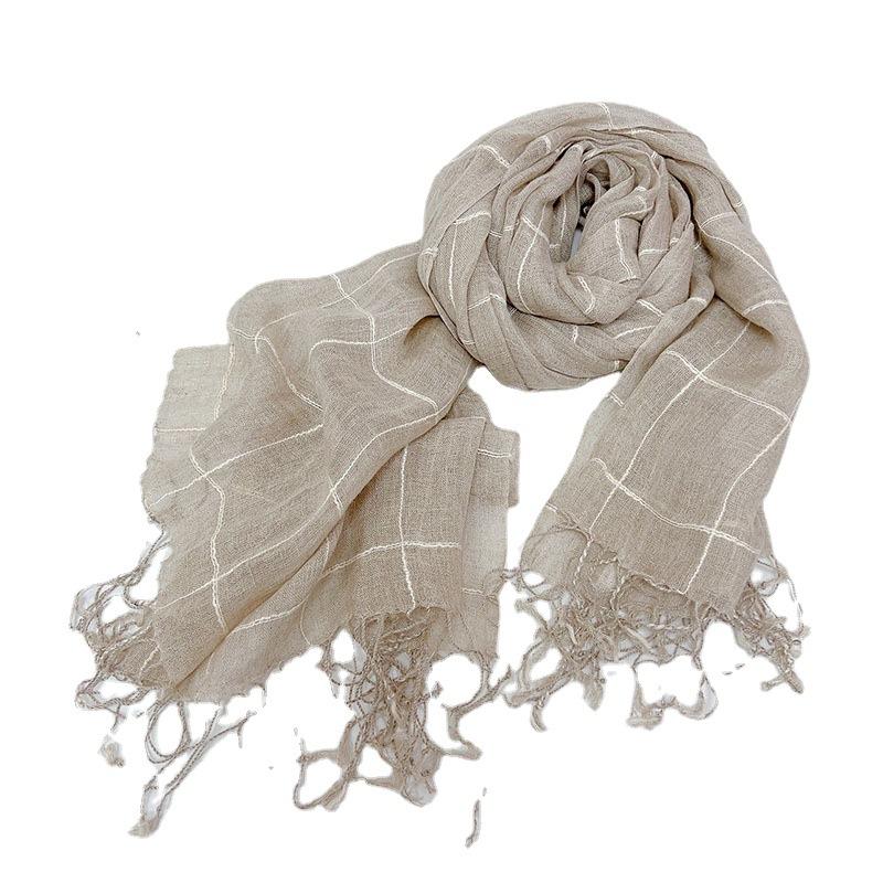 Women'S Pure Linen Edge Strip Rain And Dew Scarf Summer Thin Versatile Breathable Shawl Fringed Silk Scarf