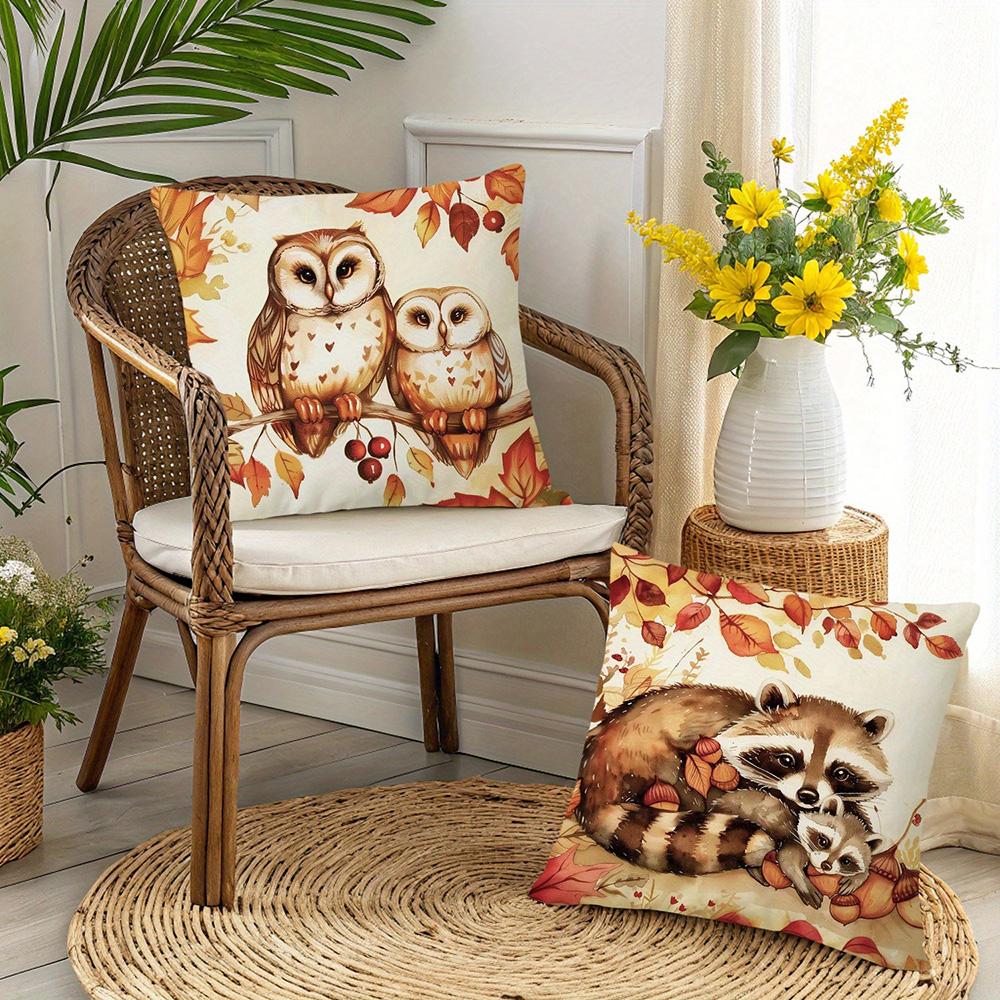 Autumn Forest Animal-Print Pillowcases: Deer, Owls, Raccoons, and Foxes Sofa cushion cover home room decoration 2D flat printing