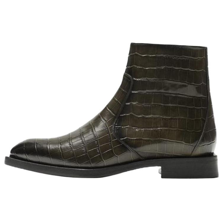 ZARA Crocodile Embossed Leather Chelsea Ankle Boots Dark Green Mens 12040520500 43