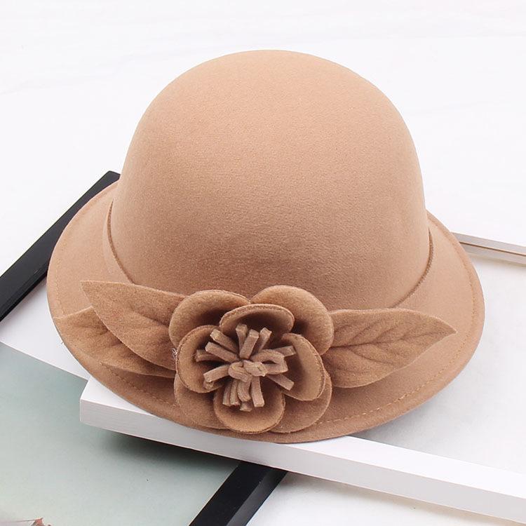 Three-Dimensional Flower Top Hat Autumn And Winter Woolen Hat Women'S Dome Casual Fisherman'S Basin Hat