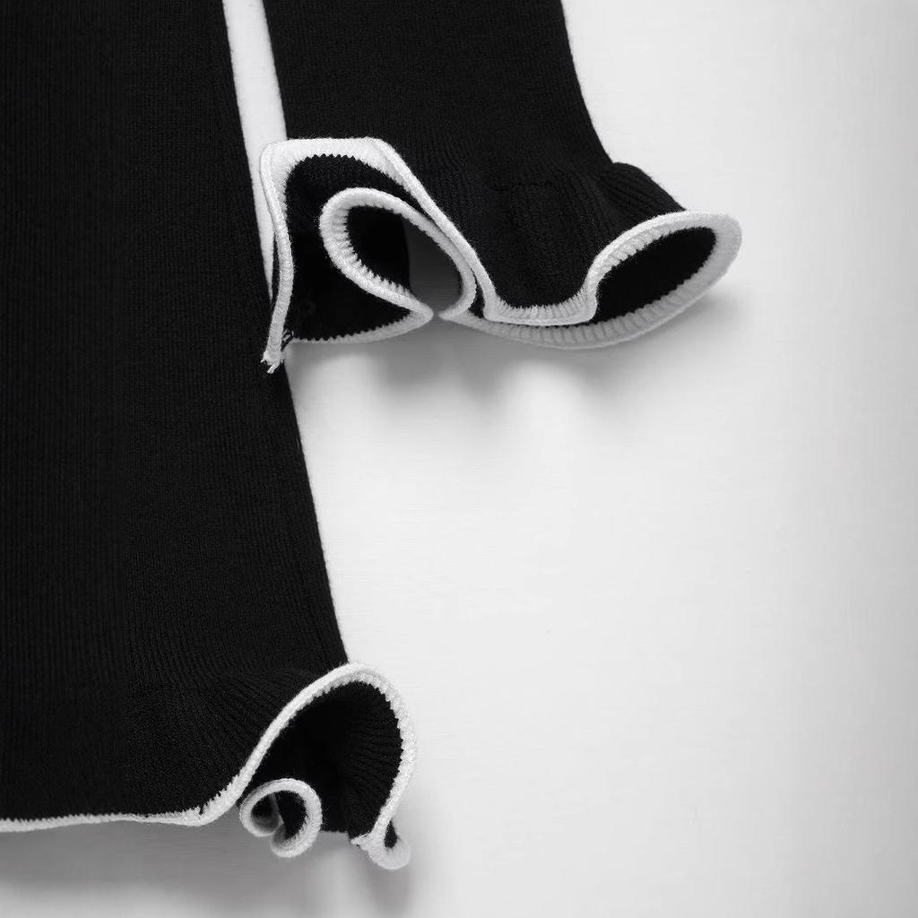 2025 Spring Women's European & American Style Knit Dress with Rolled Edge, Long Sleeve, Party-Ready.