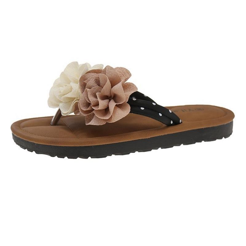 

Women s Floral Decor Flip Flops Polka Dot Thong Sandals Casual Summer Beach Slippers for Ladies 36 чёрный