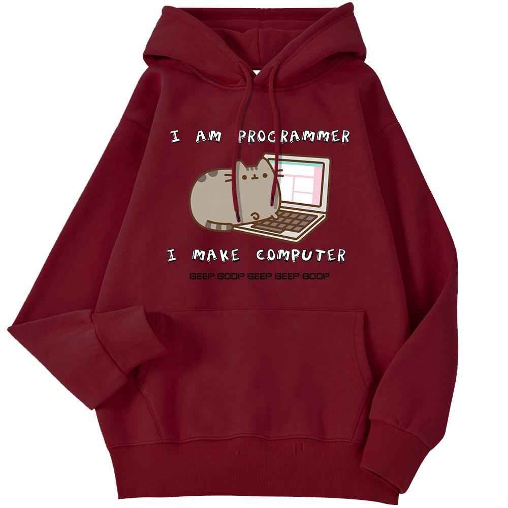 Sporty Women's Sweatshirt I Am Programmer I Make Computer Printed Streetwear Long Sleeve Pocket Hoodie Comfortable Streetwear