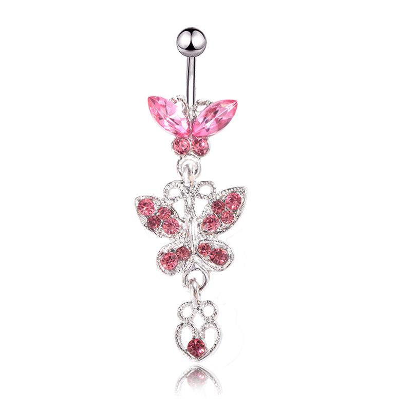 

Инкрустированное бриллиантами блестящее красивое длинное универсальное кольцо с бантом и пупком розовый