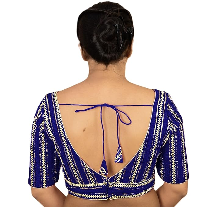 Fancy Designer Blouse for Women for Sarees, Lehengas, and Festivals with Golden Sequin Embroidery V-Neck Georgette Blouse Stylish Ready-to-Wear