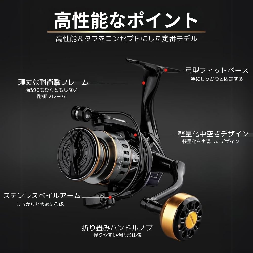 MAKUMINORS Spinning Reel for Saltwater Black Sea Horse Ice and Freshwater Fishing 3000, Fishing, Long-Distance Casting, Bass, Bass, Eging, Flounder,