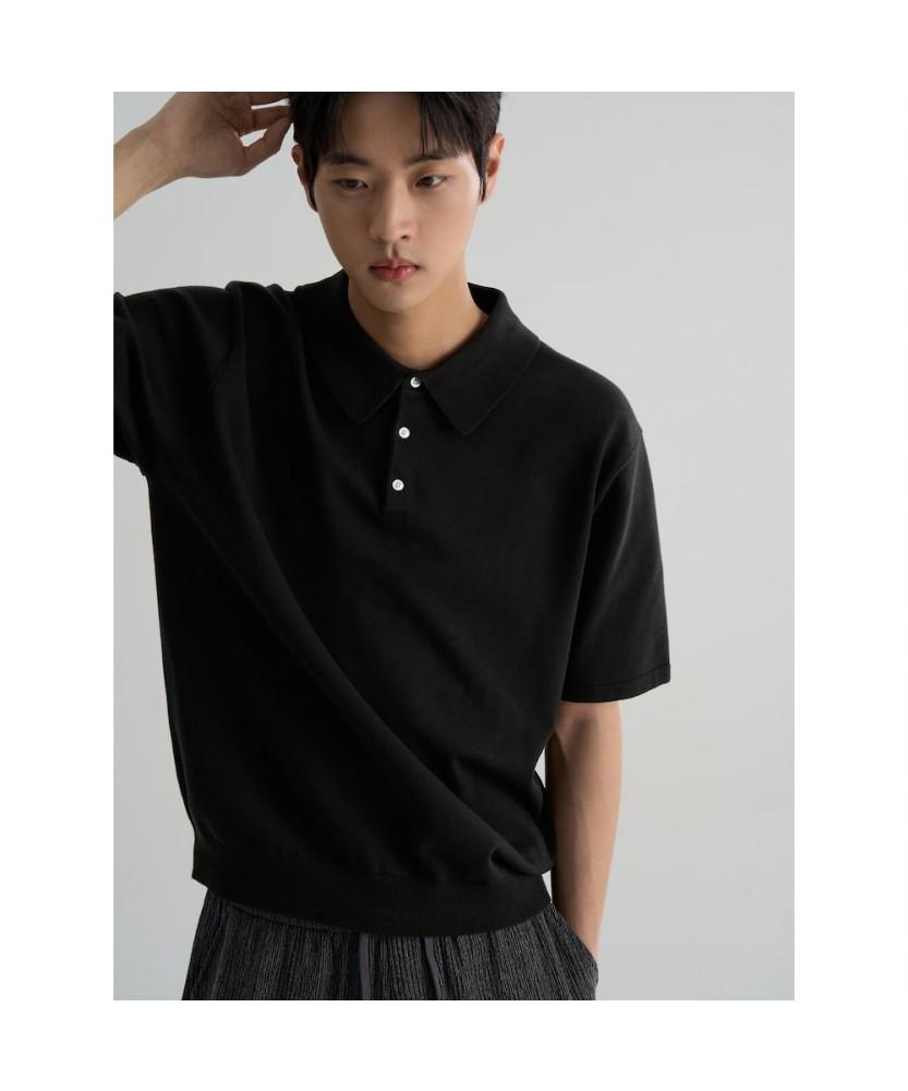 8seconds Fine Touch Cotton Collar Neck Short Sleeve Knit Black
