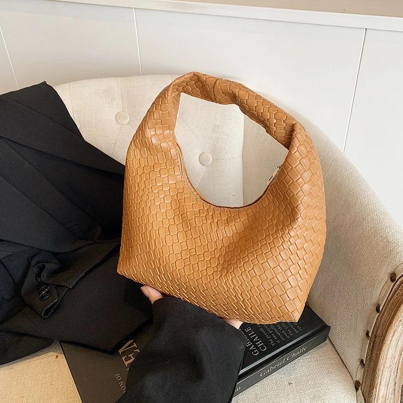

Women Classic Fashi Woven Embossed Hobo Soft PU Leather Small Top-handle Shoulder Bag Casual Daily Handbags