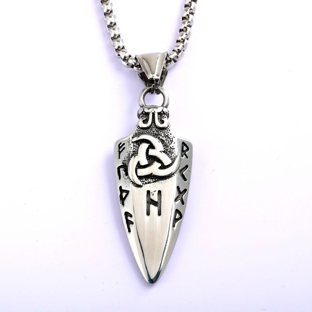 Vintage Stainless Steel Mens Necklace Double Sided Viking Style Celtic Knot Pendant