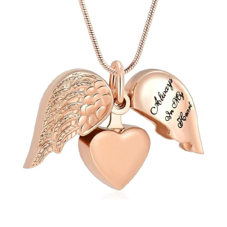 Everlasting Pet Ashes Necklace Heart Wing Design Cremation Jewelry For Keepsakes