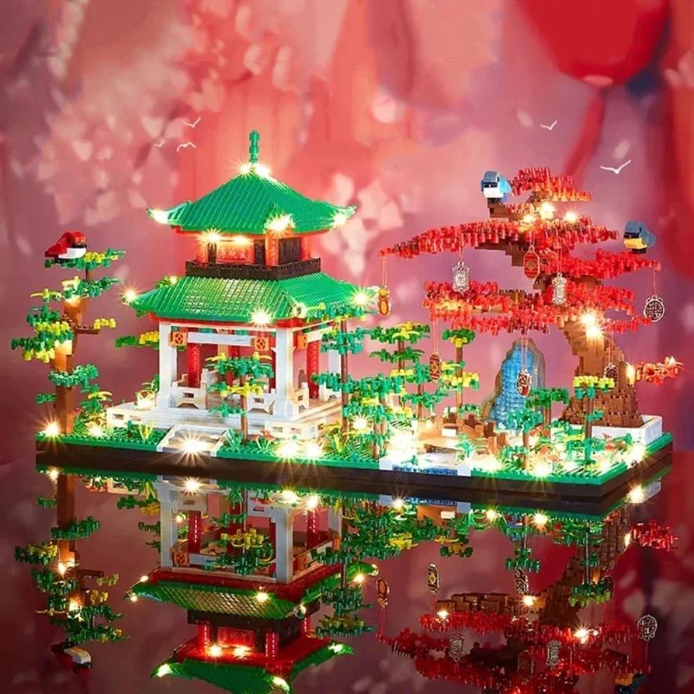 Chinese Architecture Building Blocks Diy Love Evening Pavilion Tree Garden Bridge River Model Bricks Diy Toys For Kids Gifts