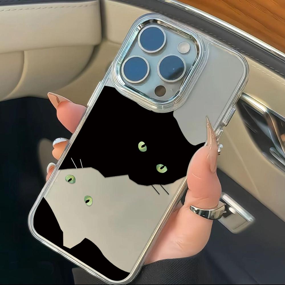 Black And White Cat Phone Case For Iphone 17 15 Pro Max 14 11 Plus 12 13 16 17E 16E Transparent Sturdy Bumper Cover Fundas