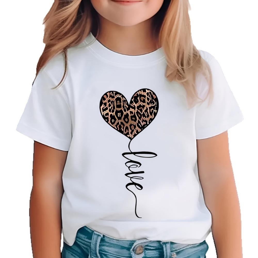 Детская 3D цифровая печатная детская футболка с принтом леопарда, сердца и надписью  love . 100 белый