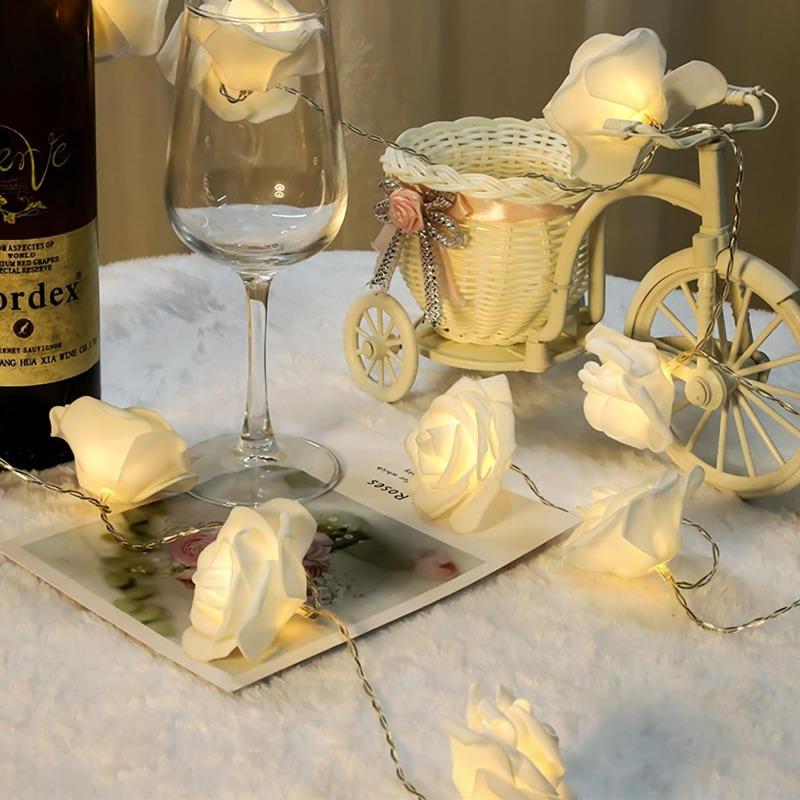 6M 40LED Rose Flower String Lights Battery Operated Foam Rose Fairy Garland Light for Home Bedroom Wedding Valentine's Day