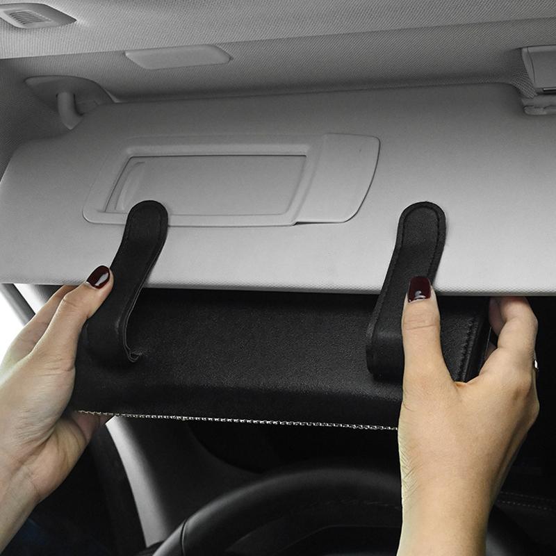 Bling Rhinestone PU Leather Car Sun Visor Tissue Box Holder Case Clip Backseat Tissue Case Auto Interior Accessories for Women