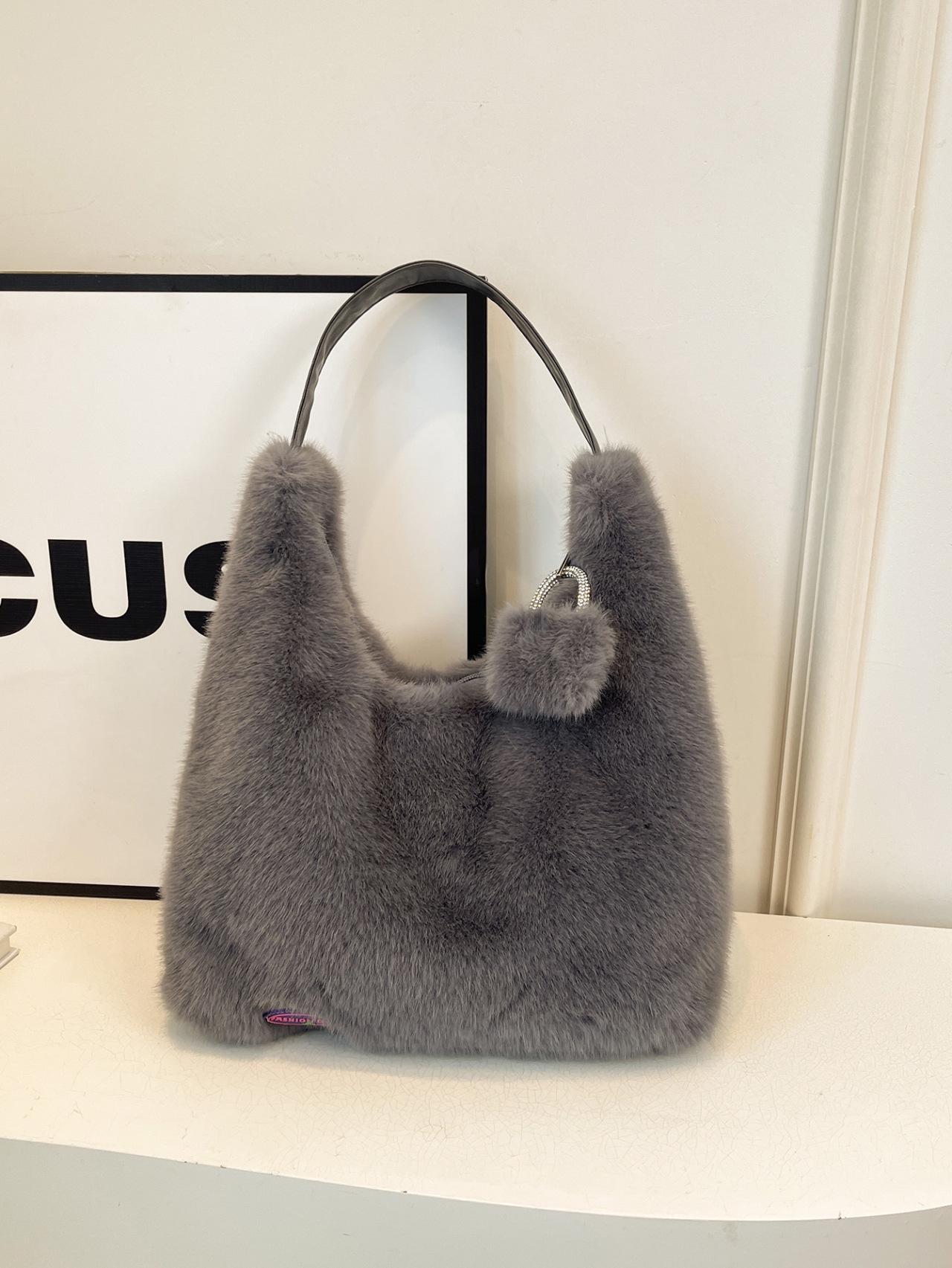 

Универсальная плюшевая сумка в корейском стиле - Вместительная сумка через плечо для женщин серый