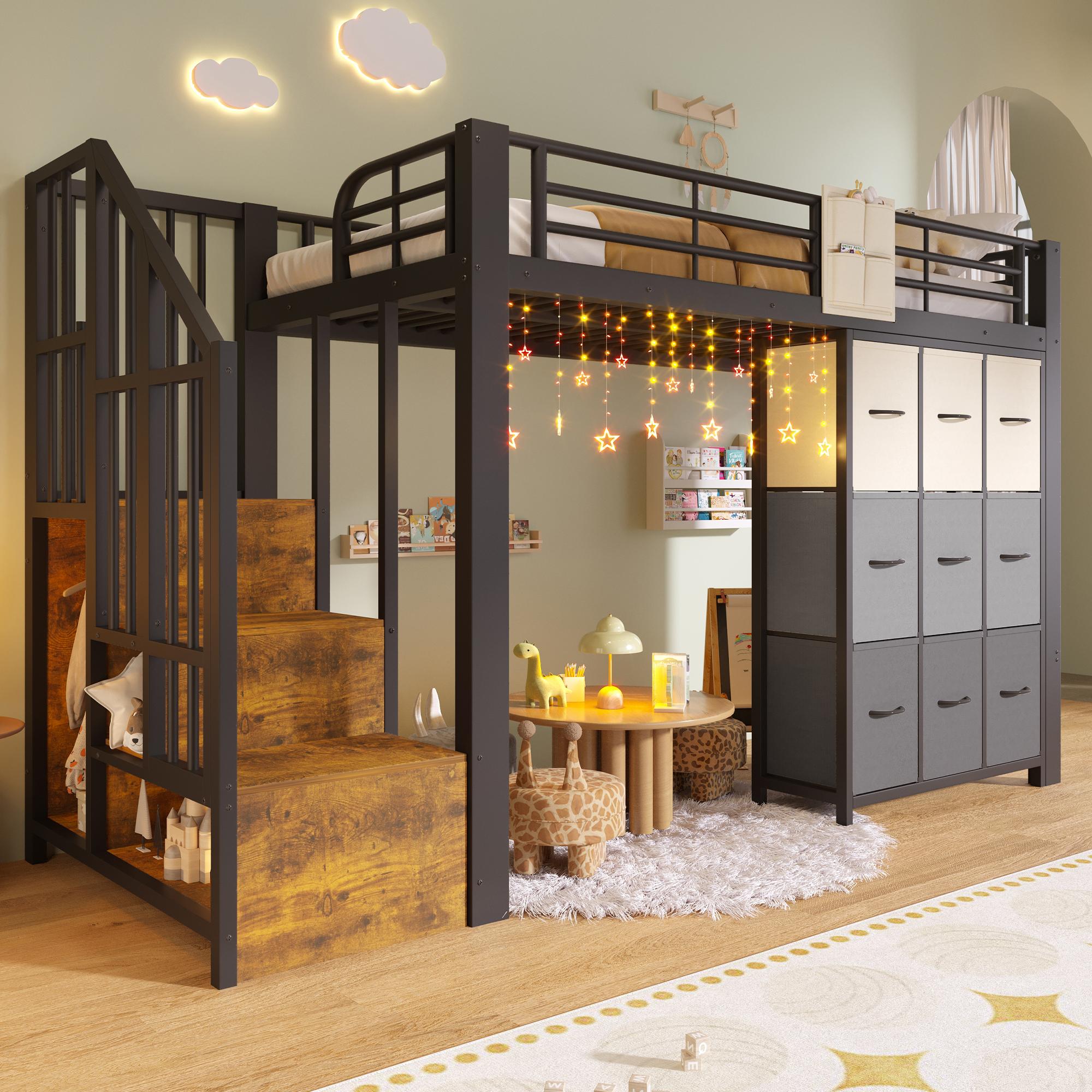 Loft bed, 90×200 cm, metal, with