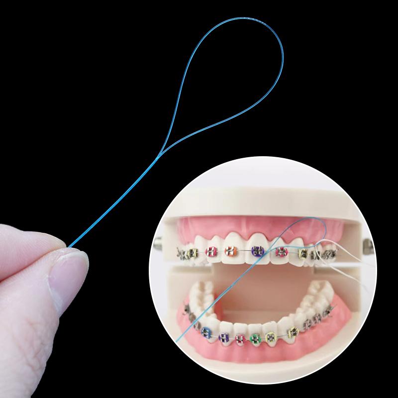 1/2 Box Dental Floss Threader for Crown Brace Bridge Implant Hoop Threading Braces Steel Traction Oral Care
