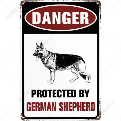 Beware of Dog Warning Tin Sign Shepherd Metal Signs Black and White Poster for Fence Farm German Outdoor House