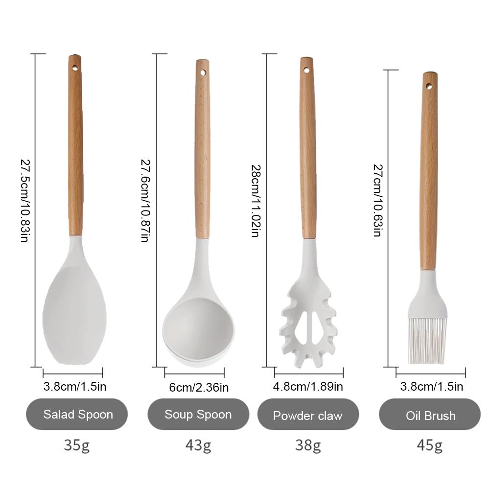 12Pcs Silicone Kitchen Utensil Set with Wooden Handles Heat Resistant Non Stick Cooking Tools and Storage Holder