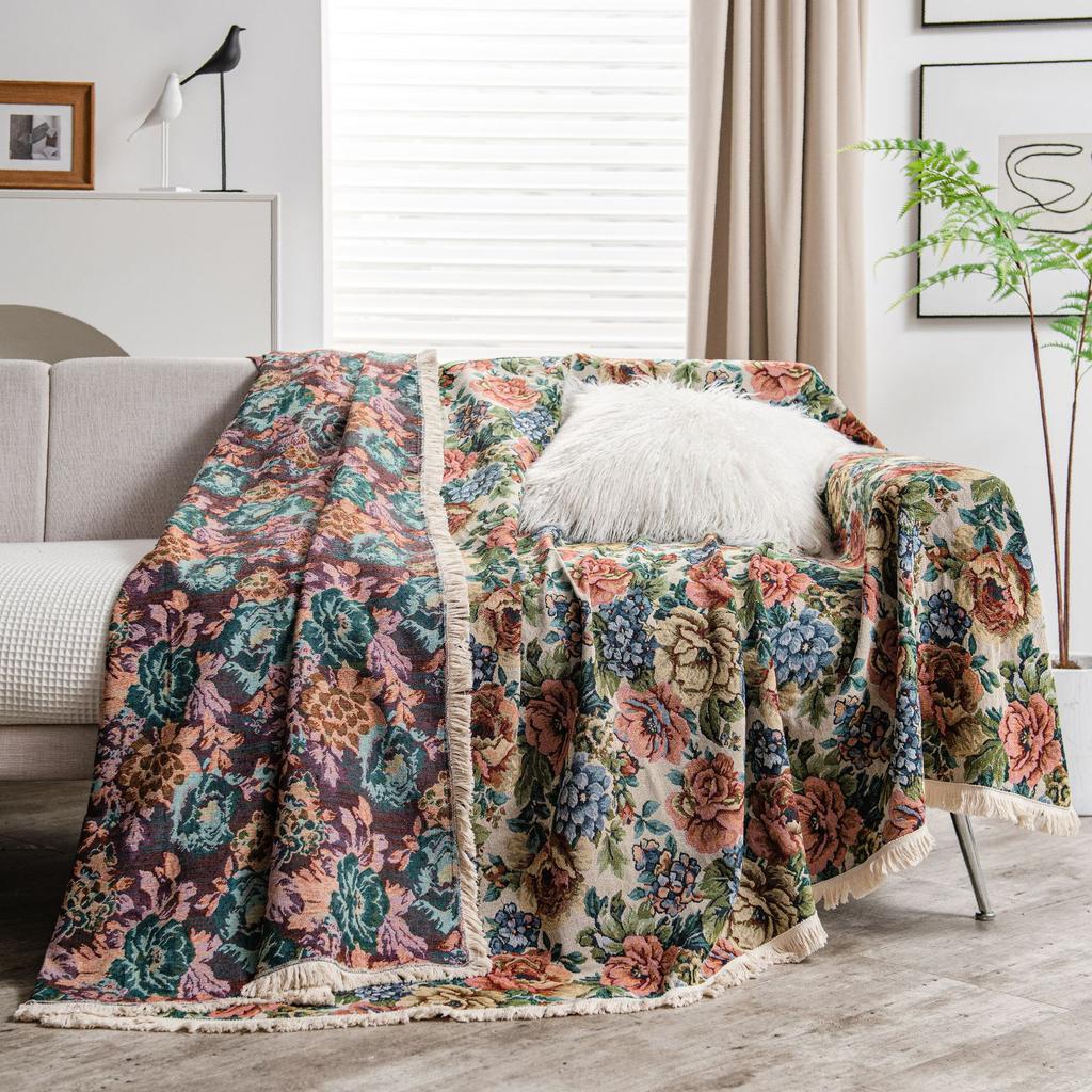 Sofatuch Multifunktionale Abdeckung Amerikanische Blume Jacquard Dick Retro Sofaüberwurf Sofakissen