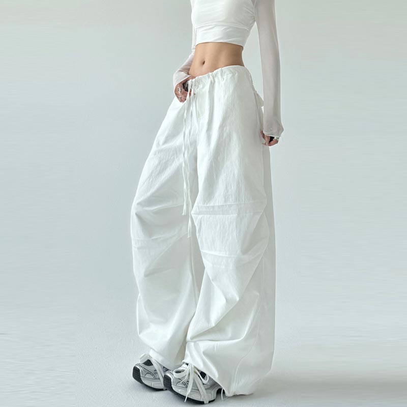 

Женские брюки-карго, однотонная одежда на весну и осень, мешковатые американские спортивные брюки в стиле ретро 2020 года, прямые, широкие, длинные брюки S белый