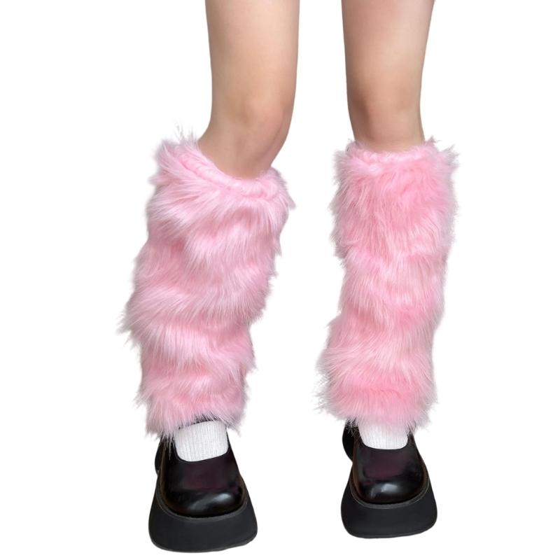 Soft Faux Furs Leg Sleeves Winter Leg Warmers Elastic Thermal Protective Boot Covers Footless Socks For Women Hosiery