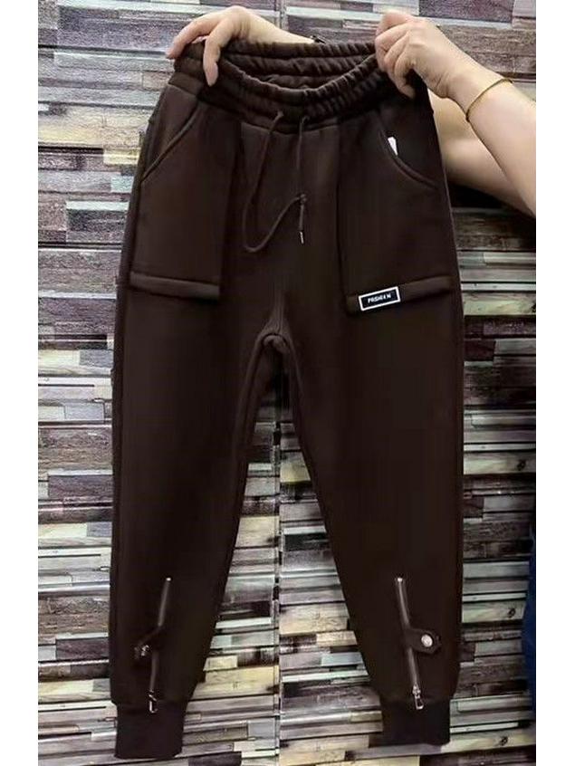 Women's Fleece-lined Harem Sweatpants: Thick, Slimming, Sporty, Versatile, Casual, Trendy Joggers for Autumn/Winter 2025.