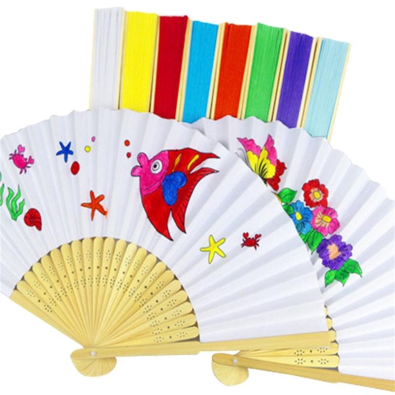 5lots Paper Bamboo Folding Fan Creative Expression Fan for Kids Artistic Expression and Imagination