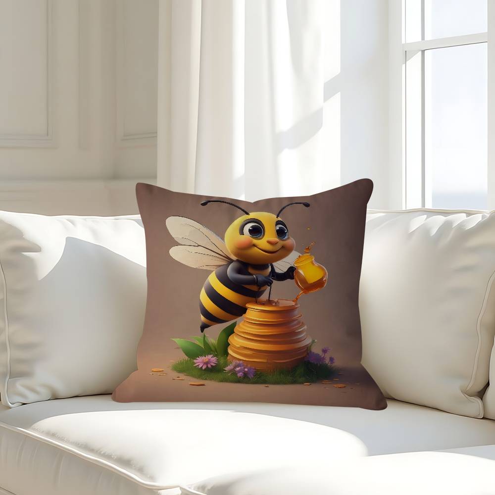 

Cartoon Bee Pillow Case Removable Washable Cushion Cover – All-Season Soft Linen 16x16Inch