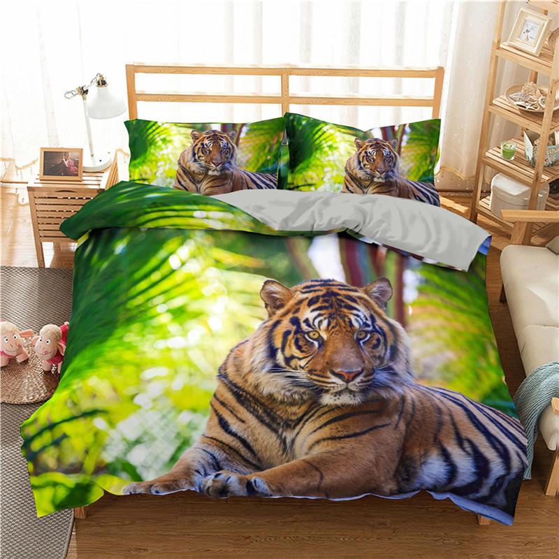 3D Tiger Bedding Set King Queen Full Twin Size Brown Animal Duvet Cover Jungle Wildlife Comforter Cover Polyester Quilt Cover