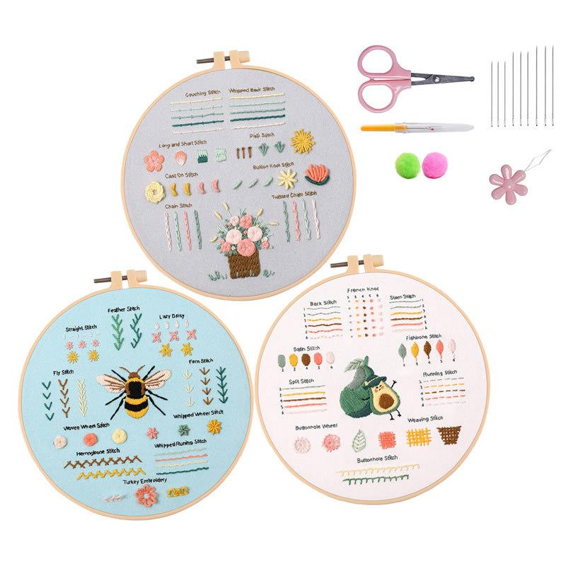 Embroidery Kit For Beginners Adults 3 Embroidery Kit Stamped Patterns Needles Color Threads Full Range Accessories Cross Stitch