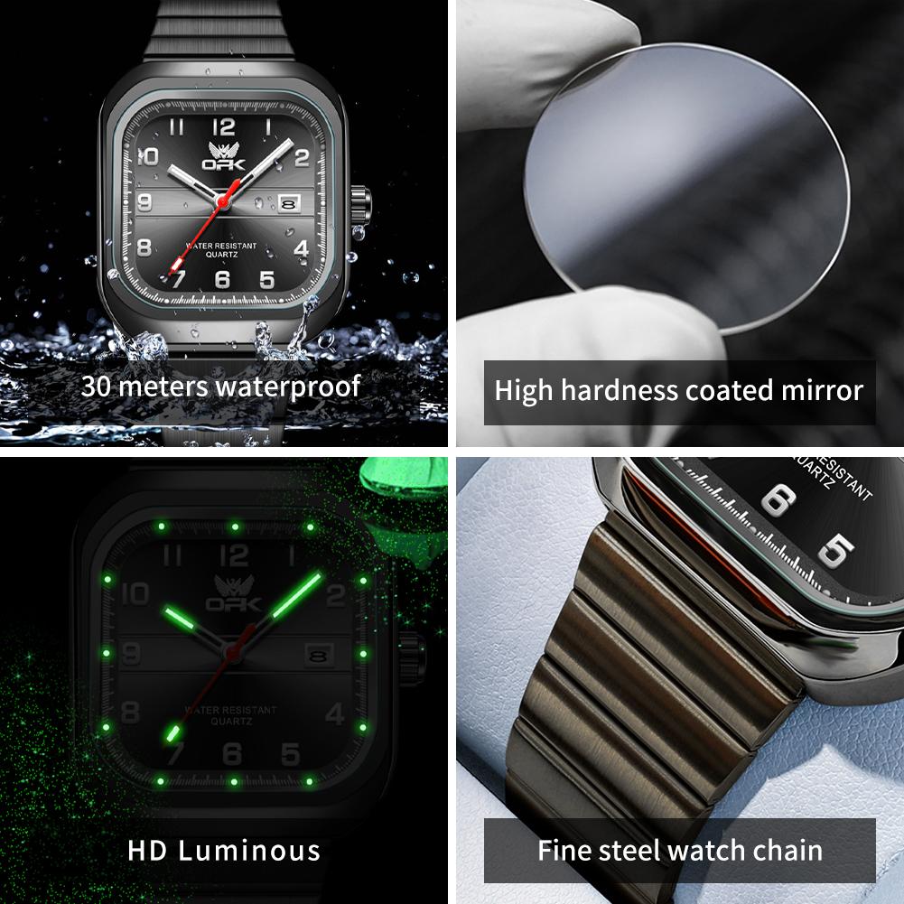 OPK 6040 Square Man Watch Original Steel Strap Waterproof Quartz Wrist Watches for Men Classic Digital Dial Simple Men's Watches
