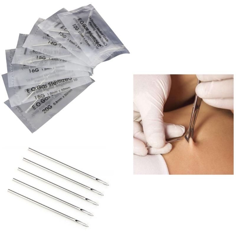 20Pcs/set Stainless Steel Body Piercing Needle 12G/13G/14G/15G/16G/17G/18G/19G/20G Hollow Mixed Piercing Needle Tool
