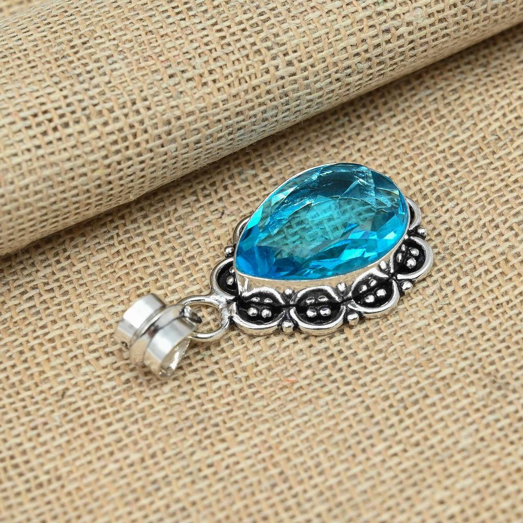Blue Topaz 925 Sterling Silver Handmade Gemstone Pendant Jewelry Christmas Gift