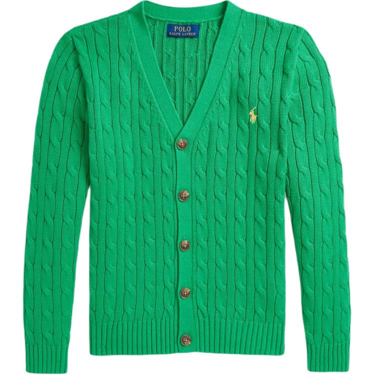 

Свитер Polo Ralph Lauren FW24 Однотонный V-образный вырез Вышивка логотипа Однобортный Длинный рукав Детский свитер Зеленый CWPOSWEY6820533-300 S