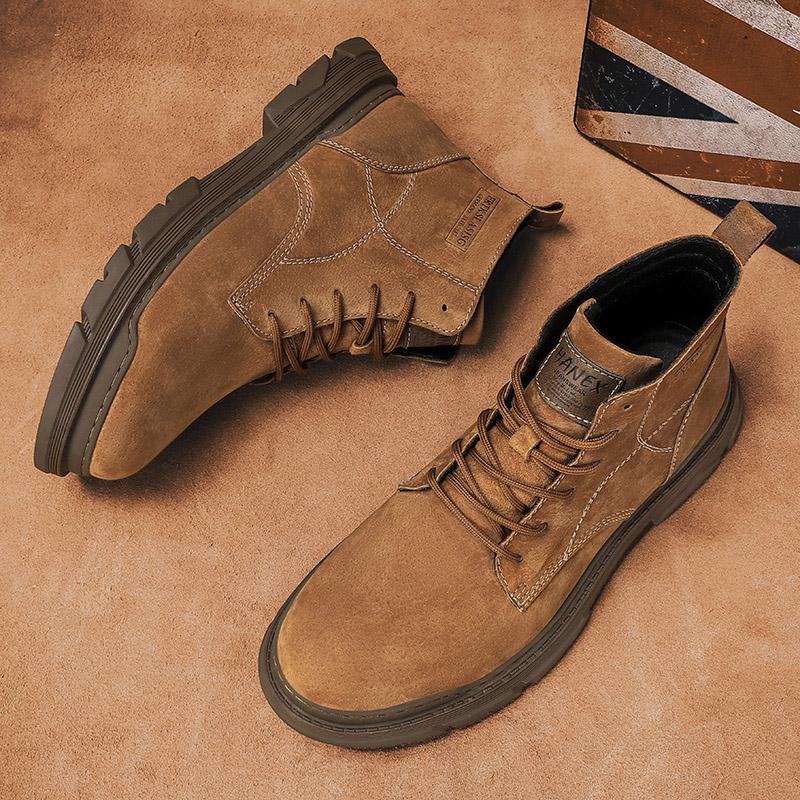 Fashion Fashion Men Casual Leather High Top Shoes Leisure Walk Mens Ankle Boots No-slip Mens Motorcycle Boots Handmade Male Biker Botas