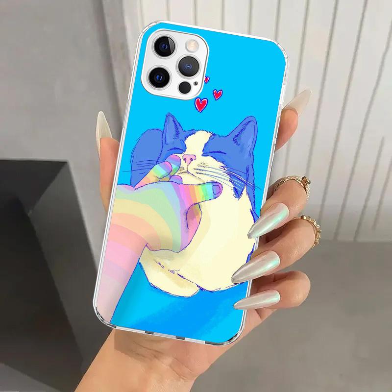 Cat Cute Kitten Cartoon Phone Case for Iphone 17 Air 16 15 Plus 14 13 Mini 12 11 Pro Max 16E 7 8 SE 2020 Soft Funda Print Shell