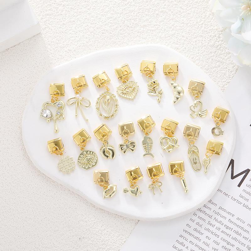 Gold Color Heart Lips Bow Knot Rose Swan Fishbone Pendant Charm Links Fit 9mm Stainless Steel Bracelet DIY Making Men Women Gift