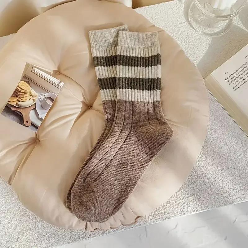 5 Pairs Striped Print Socks, Comfy & Soft Mid Tube Socks, Women's Stockings & Hosiery