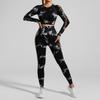 European American Tie-Dye Butt-Lift Yoga Set: Long Sleeve, Seamless Fitness Clothing with Hollow Out Design