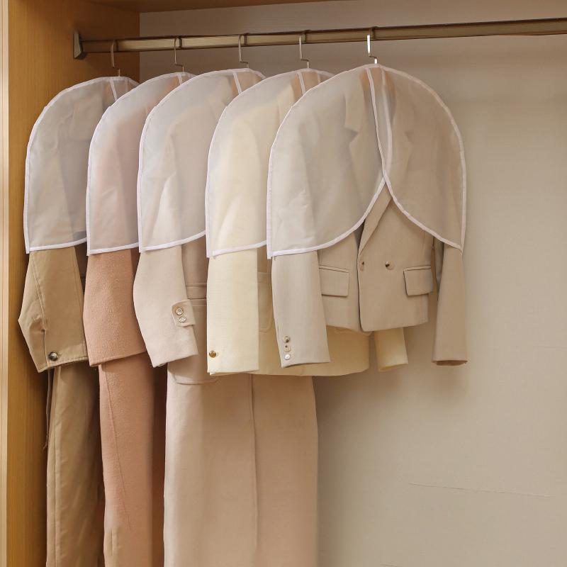 5Pcs Semi-Package Clothes Dust Cover Waterproof Transparent Suit Coat Storage Bag Short Wardrobe Hanging Clothes Cover