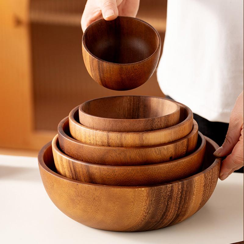 Durable Wooden Salad Bowl Cutlery Holder with Storage Practical for Kitchen Table Large Capacity Home Dining