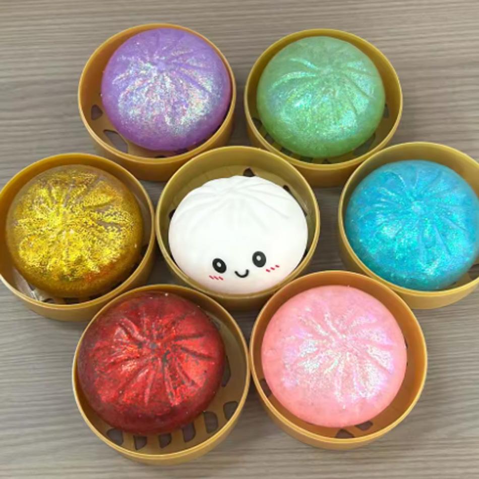 Hot 1pcs Colorful Glitter Dumpling Glitter Dumpling Squishy with Box Dumplings Sensory Squeeze Toy for Stress Relief Toys