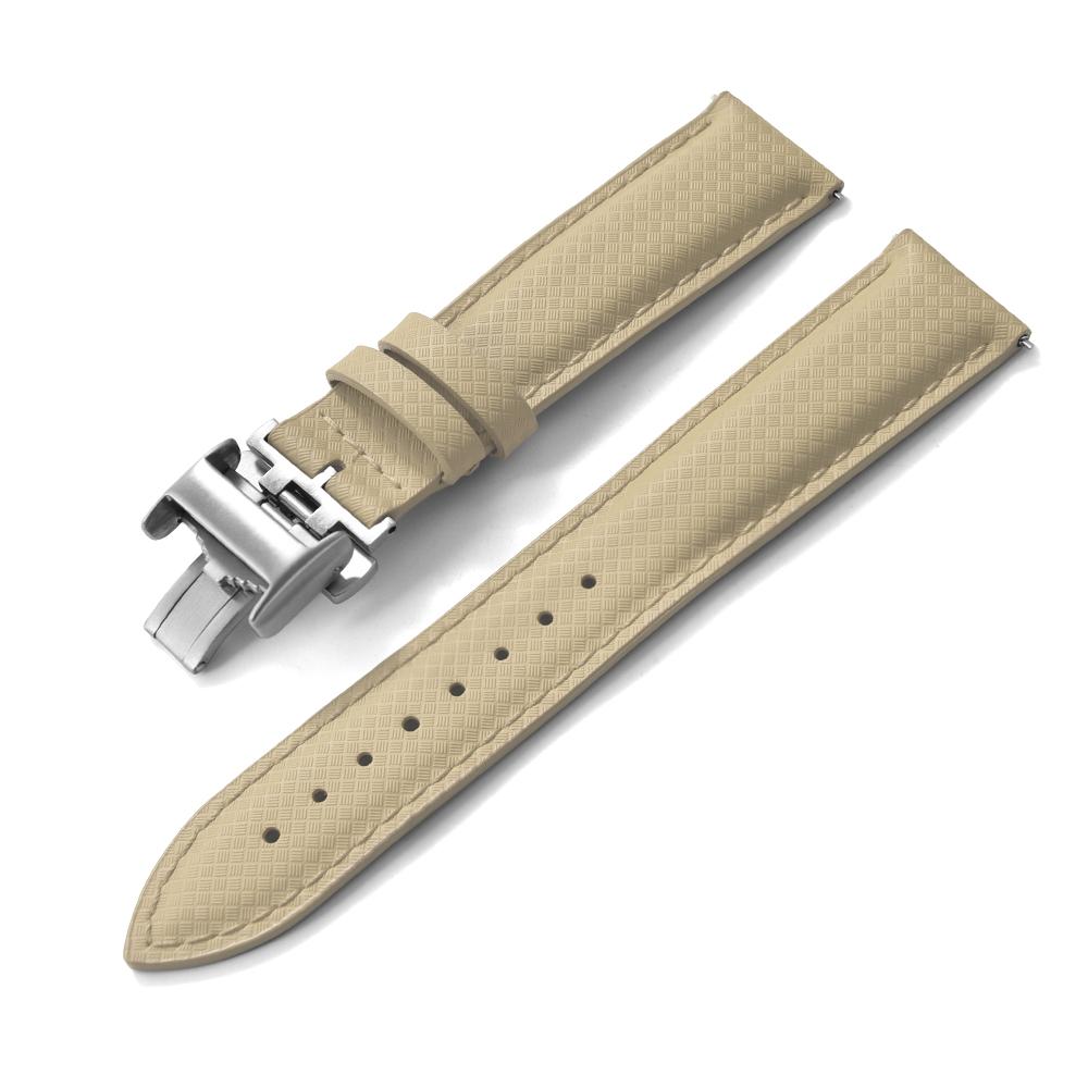 STAPELP 18mm 19mm 20mm 22mm Sailcloth Strap FKM TOP+Leather Base Tropical Texture Rubber Watch Bands Quick Release Pin Buckle