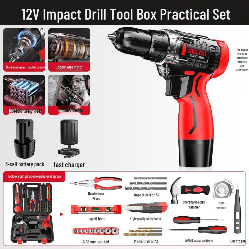 Delixi Multifunctional Lithium Battery Drill Set for Electrician & Woodworking Maintenance